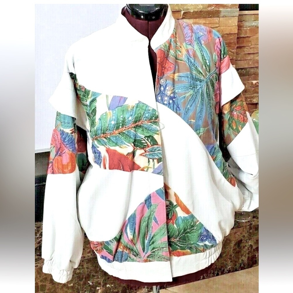 Judith Ann Creations Vintage 80's Floral Sequins Bomber Jacket